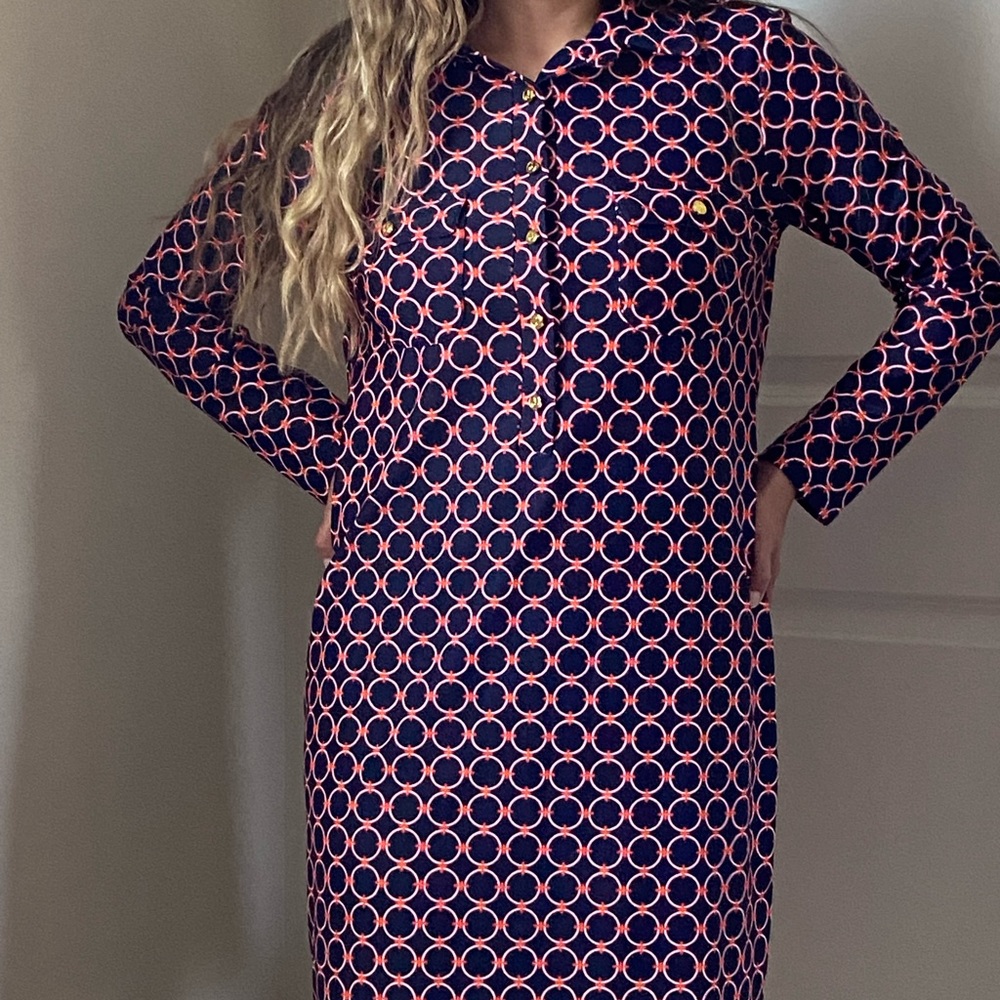 Jude Connally size small orange pink and dark blue with circle design